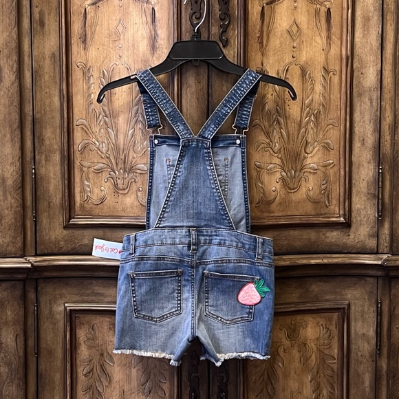 NWT! Cat&Jack Kids Girls distressed denim jean overalls shorts patches M 7/8 - Picture 14 of 14